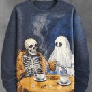 Men's Skull And Ghost Coffee Breakfast Oil Painting Print Casual Sweatshirt