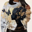 Women's Elegant Female Portrait Silhouette Butterfly Oil Painting Print Casual Sweatshirt