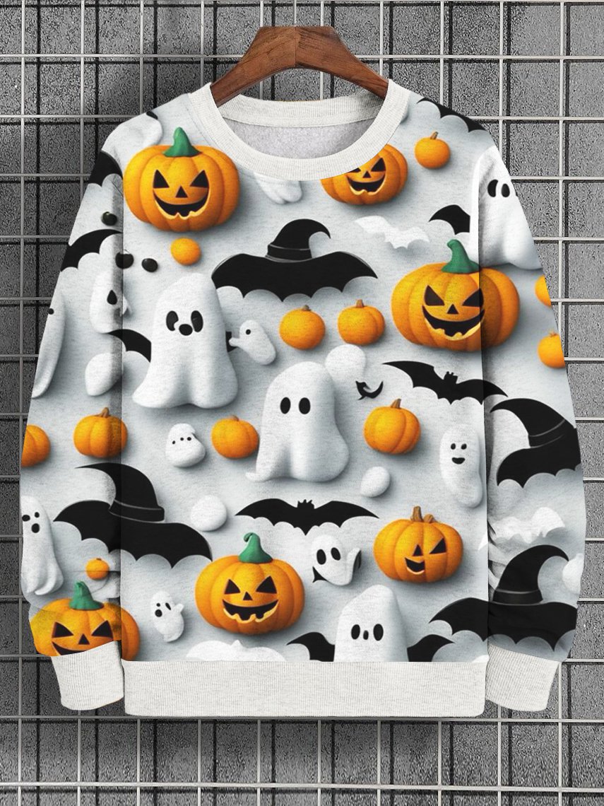 Men's Halloween Bat Ghost Pumpkin Print Casual Sweatshirt