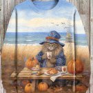 Men's Beach Lazy Cat Witch Cafe Watercolor Art Casual Sweatshirt