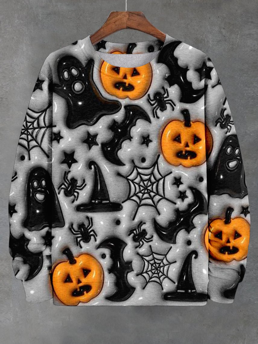 Men's Pumpkin Ghost Bat Spider Web Witch Hat Art Print Casual Sweatshirt