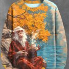 Men's Autumn Nature Monkey Drinking Tea Zen Art Print Casual Sweatshirt