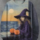 Men's Melancholy Witch By The Sea Oil Painting Print Casual Sweatshirt