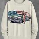 Men's American Flag Lady And Automotive Car Art Print Casual Long Sleeve Sweatshirt