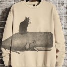 Men's Cat And Whale Art Graphic Print Casual Sweatshirt
