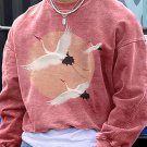Men's Flying Crane Graphic Print Casual Crew Neck Sweatshirt