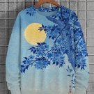 Men's Full Moon Cherry Blossom Art Print Ombre Casual Sweatshirt