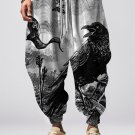 Men's Viking Crow Symbolizing Death Art Print Loose Drawstring Waist Sweatpants