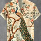 Men's Vintage Peacock Boho Tree Art Print Linen Blend Shirt