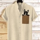 Men's Peekaboo French Bulldog Print Linen Blend Shirt