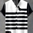 Men's Funny Long Black Dachshund Dog Print Casual Linen Blend Shirt