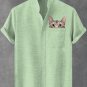 Men's Fun Cat Peeking Art Print Pocket Linen Blend Shirt