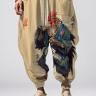 Men's Fun Rooster Samurai Ink Painting Print Loose Drawstring Waist Sweatpants
