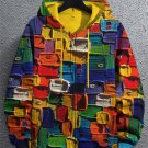 Men's Paint Stacking Splicing Art Print Hooded Zip Up Jacket
