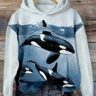 Women's Ocean Whale Illustration Print Casual Hoodie