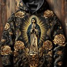 Men's Mother Of Jesus Flower Embossment Print Hooded Sweatshirt