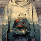 Women's River Kimono Otter Tasting Tea Japanese Art Print Hoodie