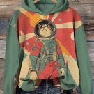 Women's Legendary Cat Astronaut Color Block Art Print Hoodie