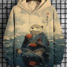 Men's River Kimono Otter Tasting Tea Japanese Art Print Casual Hoodie