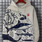 Men's Sharks Sea Japanese Lino Art Print Long Sleeve Hoodie