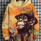 Men's Smoking Monkey Funny Art Print Casual Hoodie