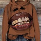 Women's Black Skin Golden Teeth Print Cozy Hoodie