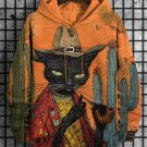 Men's Pipe Western Cowboy Black Cat Art Print Hooded Sweatshirt