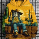 Men's Western Cowboy Cat Drinking Beer Art Print Hooded Sweatshirt