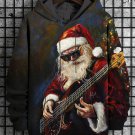 Men's Retro Rock Santa Claus Plays Bass Guitar Print Casual Hoodie
