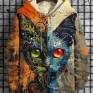 Men's Fantasy Colorful Line Drawing Cat Art Print Hooded Sweatshirt