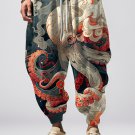 Men's Japanese Octopus Ukiyo-e Fluid Art Print Loose Drawstring Waist Sweatpants
