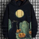 Men's Full Moon Mystical Black Cat Cemetery Print Casual Hoodie