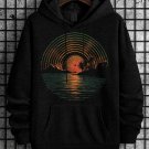 Men's Retro Sunset Vinyl Record Print Casual Hoodie