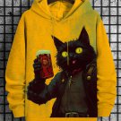 Men's Exploration Cat Cheers Oil Painting Art Print Casual Hoodie