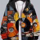 Men's Music Recordings Art Print Casual Zip Up Hooded Jacket