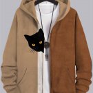 Men's Fun Hide And Seek Black Cat Print Hooded Zip Up Jacket