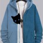 Men's Fun Hide And Seek Black Cat Print Hooded Zip Up Jacket