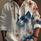 Men's Ukiyo-e Delft Blue Cat Floral Ink Painting Print Hooded Shirt