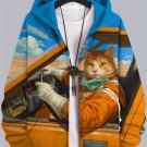 Men's Cat Mountain Racer Art Print Casual Zip Up Hooded Jacket