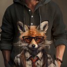 Men's Vintage Glasses Fox Illustration Print Hooded Shirt