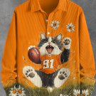 Men's Boho Cat Rugby Player Art Print Half Button Long Sleeve Shirt