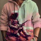 Men's Surreal Outer Space Music Print Hooded Shirt