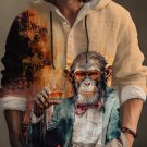 Men's Funny Monkey Gentleman Whiskey Oil Painting Print Hooded Shirt