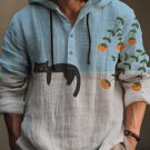 Men's Lazy Black Cat Contrast Color Art Print Hooded Shirt