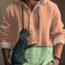 Men's Chilling Black Cat Drinking Contrast Color Art Print Hooded Shirt