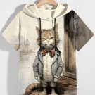 Men's Fun Gentleman Cat Watercolor Art Print Hooded T-Shirt