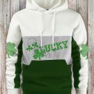 Men's St Patrick's Day Lucky Shamrock Print Color Block Hoodie