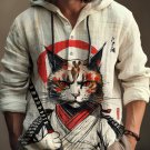 Men's Cat Samurai Japanese Art Painting Print Hooded Shirt