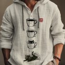 Men's Cat Coffee Cup Japanese Art Painting Print Hooded Shirt