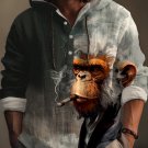 Men's Retro Monkey Smoking Print Hooded Shirt